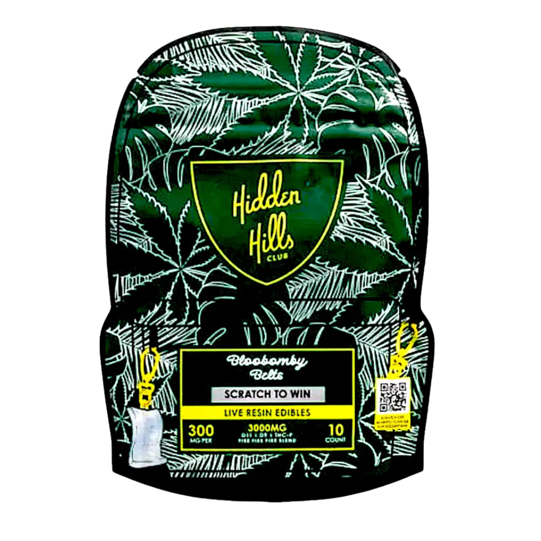 🍬💜 Hidden Hills Club – Bloobomby Belts Live Resin (3000 mg, 10 piezas)