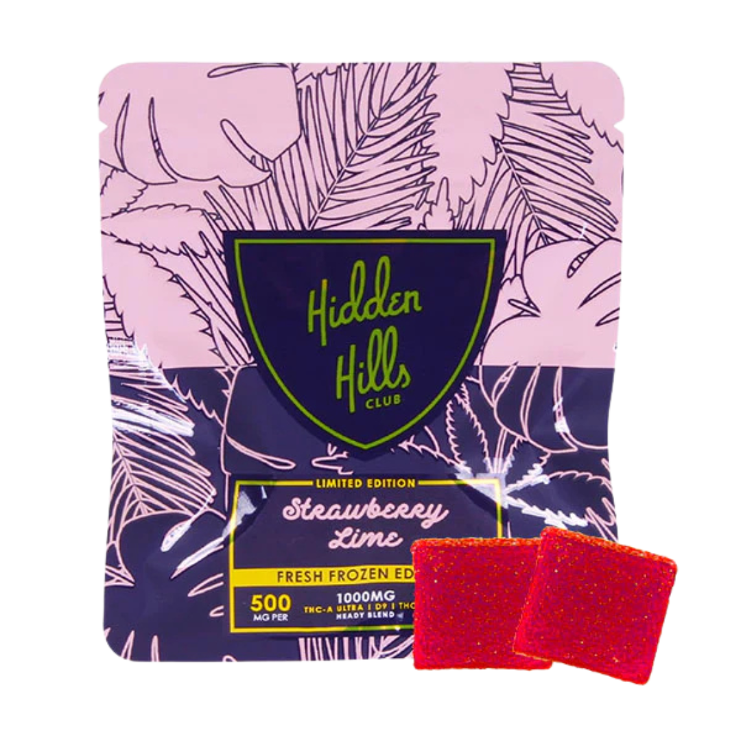 🍓🍈 Hidden Hills Club – Strawberry Lime Fresh Frozen Bricks (2 Gummies, 1000 mg total)