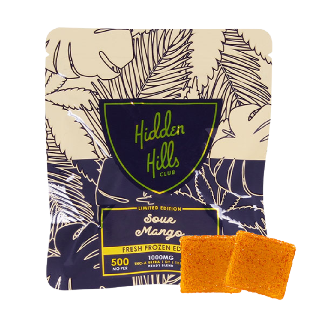 🥭💥 Hidden Hills Club – Sour Mango Fresh Frozen Bricks (2 Gummies, 1000 mg total)